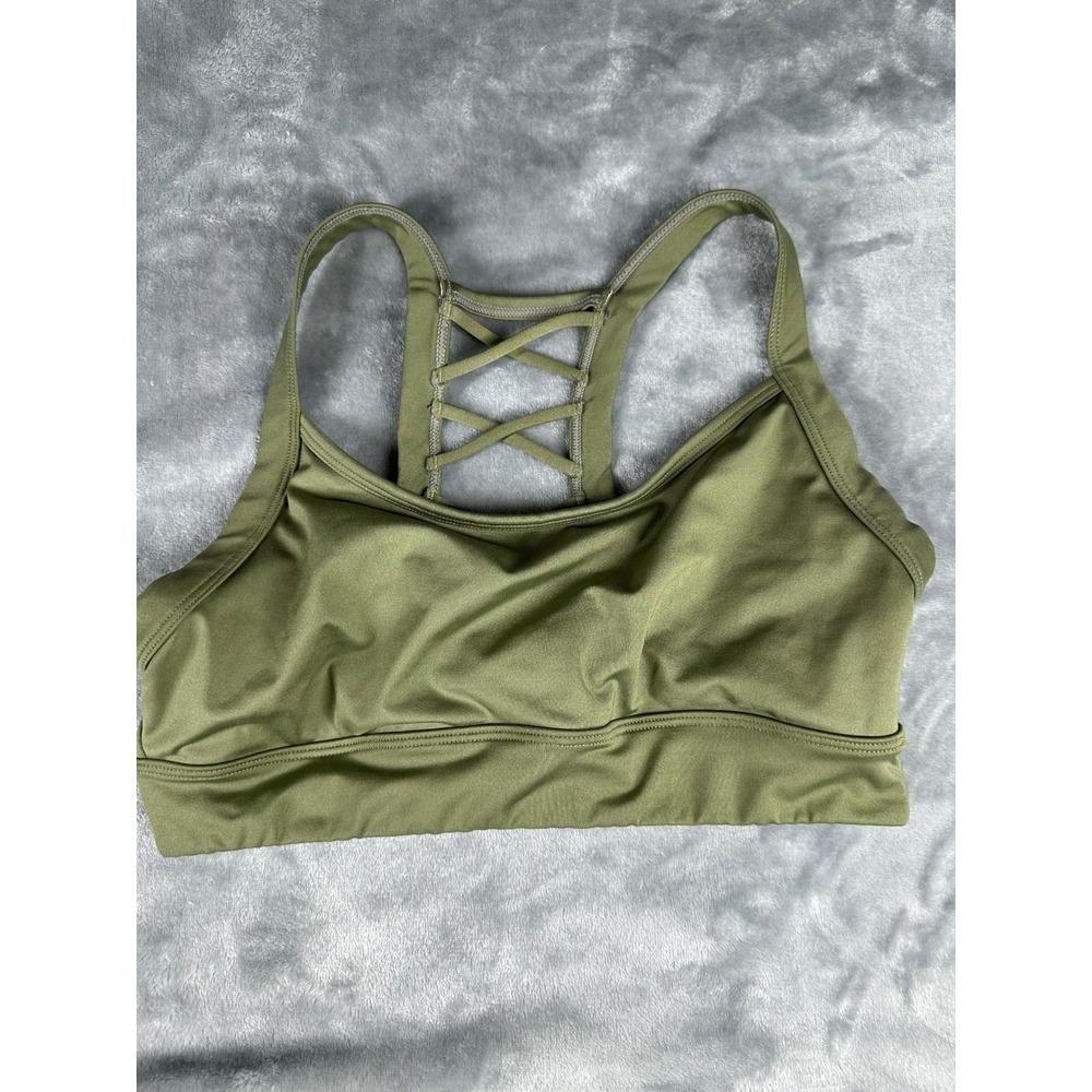 Anko‎ Sports Bra Womens S Olive Green Criss Cross Lattice Back Activewear 6631